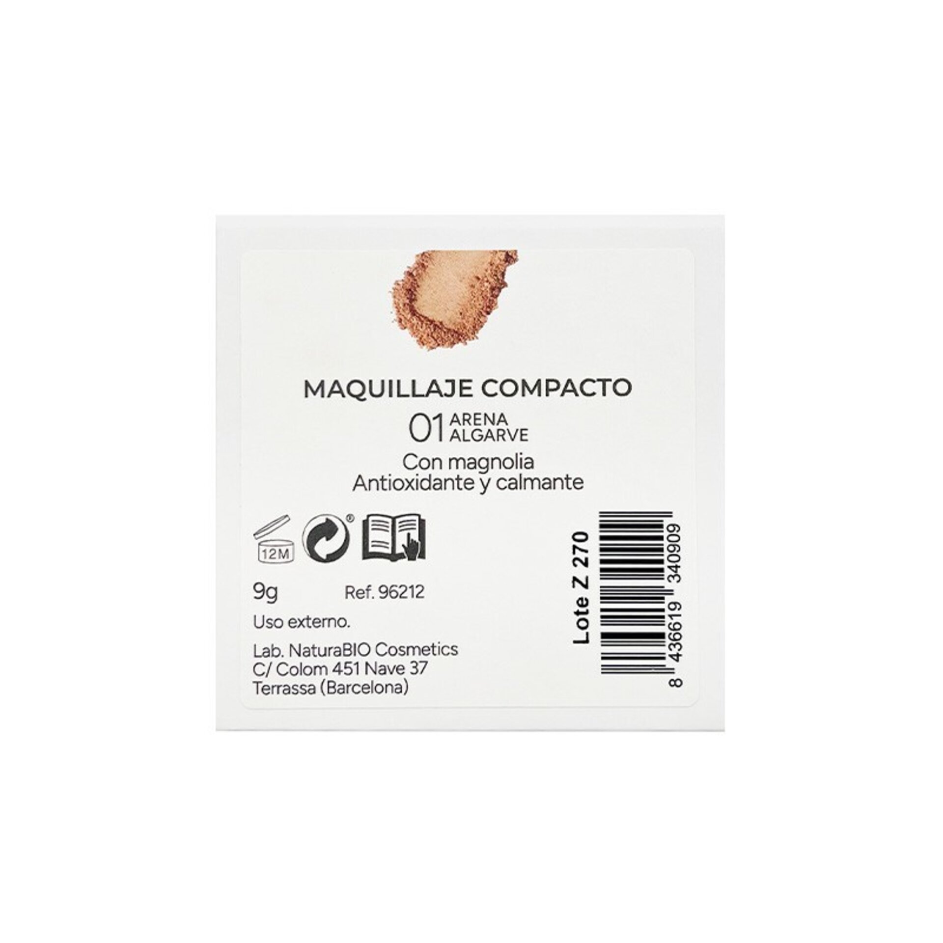 Maquillaje Compacto 01 Arena Algarve 9g - NaturaBIO Cosmetics - 4